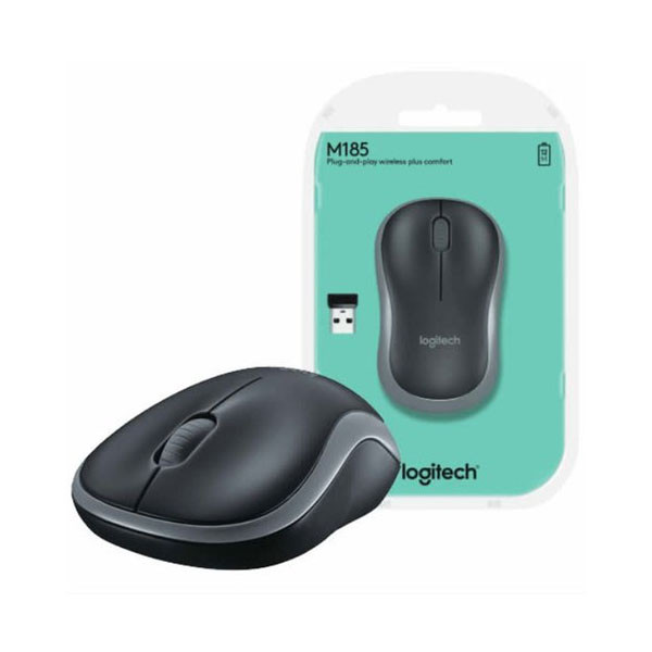Logitech Plug & Play Wireless Mouse- M185 Black & Grey